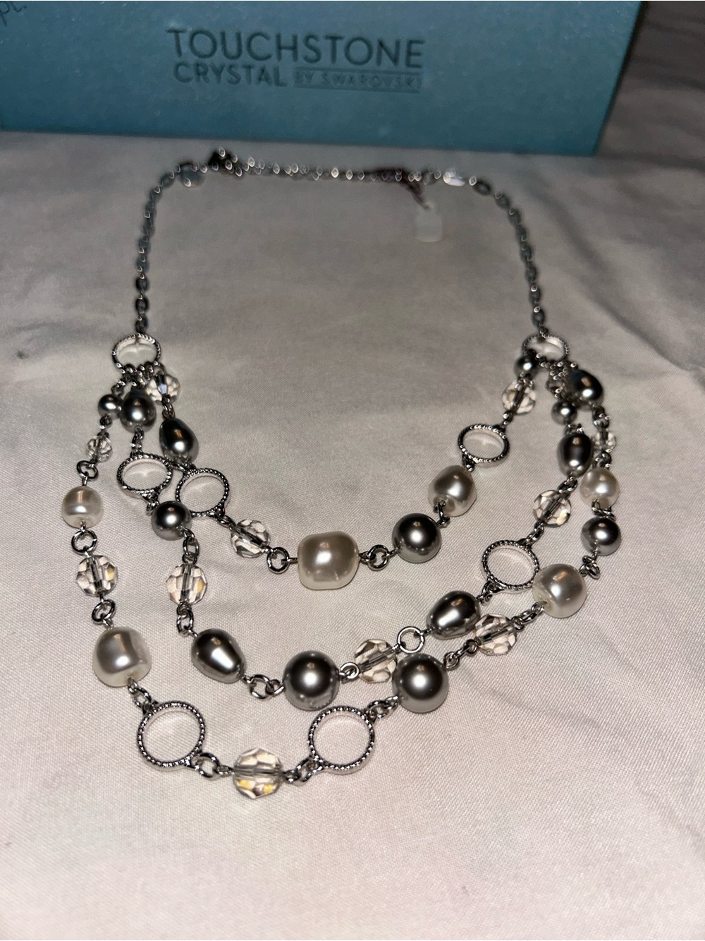 Touchstone Crystal Silver & Pearl Multi-Strand Sparkling Necklace